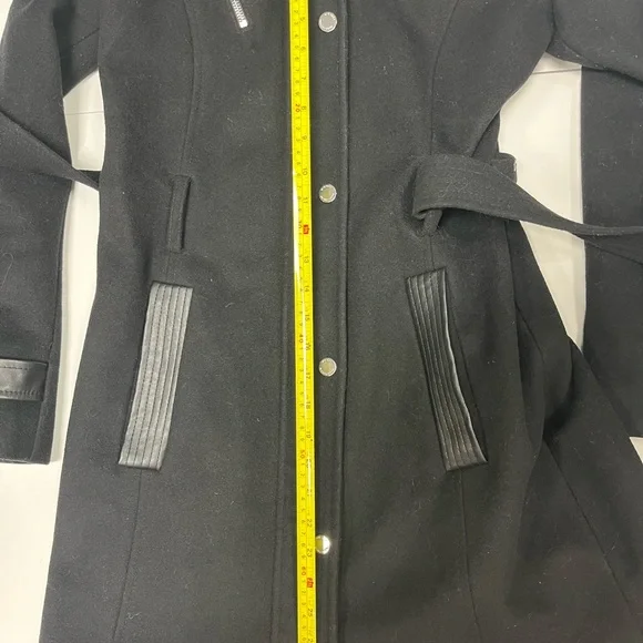 Michael Kors Long Women's Wool Pea Coat Silver Details Size XS Color Black - Picture 8 of 11